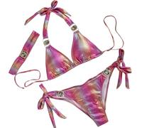 Generisch Bikini Cristal Trois pièces Split Beach Maillot de bain scintillant, Orange, M