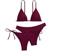 Generisch Bikini Cup D Femmes 3 Pièces Bandeau Bikini Ensemble Push Up Brésilien Maillot de Bain Beachwear Maillot de Bain Bikini South Beach, Bordeaux, L