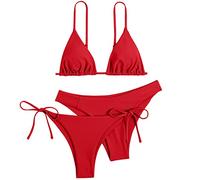 Generisch Bikini Cup D Femmes 3 Pièces Bandeau Bikini Ensemble Push Up Brésilien Maillot de Bain Beachwear Maillot de Bain Bikini South Beach, rouge, M