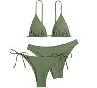 Generisch Bikini Cup D Femmes 3 Pièces Bandeau Bikini Ensemble Push Up Brésilien Maillot de Bain Beachwear Maillot de Bain Bikini South Beach, Vert armée., XS