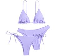 Generisch Bikini Cup D Femmes 3 Pièces Bandeau Bikini Ensemble Push Up Brésilien Maillot de Bain Beachwear Maillot de Bain Bikini South Beach, lilas, L