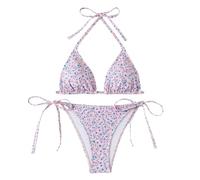 Generisch Bikini, maillot de bain deux pièces, haut et bas à coupe haute pour plage et piscine, lilas, S