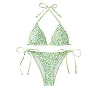 Generisch Bikini, maillot de bain deux pièces, haut et bas à coupe haute pour plage et piscine, vert, M