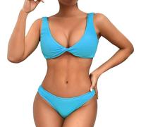 Generisch Bikini sexy petite poitrine push-up trois points frontière européenne américaine split bikini maillot de bain pour femme, bleu, S