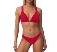 Generisch Bikini string pour femme - Costume de performance d'équipe - Ensemble soutien-gorge bikini avec franges en tissu - Maillot de bain sans bretelles, rouge, XL
