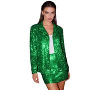 Generisch Blazer à paillettes pour femme - Grandes tailles - Tenue festive à paillettes - Jupe courte et blazer - Combinaison mode élégante - Veste rave - Costume de Nouvel An - Costume de carnaval