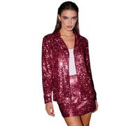 Generisch Blazer à paillettes pour femme - Tenue de Nouvel An - Jupe courte et blazer - Combinaison festive à paillettes - Longue veste de carnaval - Grandes tailles - Élégante veste de fête - Manteau