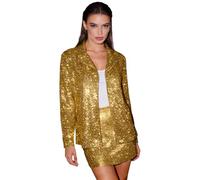 Generisch Blazer à paillettes pour femme - Tenue de Nouvel An - Jupe courte et blazer - Combinaison festive à paillettes - Longue veste de carnaval - Grandes tailles - Élégante veste de fête - Manteau