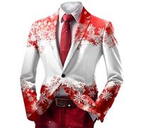 Generisch Blazer de Noël pour homme - Élégante veste de Noël - Boutonnière - Motif de Noël - Veste de costume d'affaires - Blazer de Noël festif - Performance - Fête, 02 rouge., 3XL