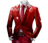 Generisch Blazer de Noël pour homme - Élégante veste de Noël - Boutonnière - Motif de Noël - Veste de costume d'affaires - Blazer de Noël festif - Performance - Fête, rouge, 3XL