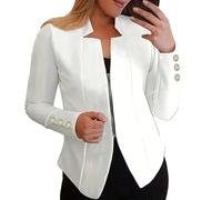 Generisch Blazer élégant pour femme - Avec fermeture éclair - Col côtelé - Manches longues - Veste de costume ouverte sur le devant - Veste d'affaires, de loisirs, de travail, couleur unie - Veste