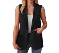 Generisch Blazer élégant sans manches pour femme - Veste Blaser d'été ouverte sur le devant - Gilet pour le bureau, les loisirs, le sport - Gilet de costume - Blazer de survêtement - Boutons légers