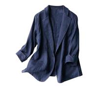 Generisch Blazer en lin pour femme - Élégant et décontracté - Manches 3/4 - Veste d'été ample en coton léger - Pour le bureau - Ouverture sur le devant - Blazer court - Blazer de survêtement sportif