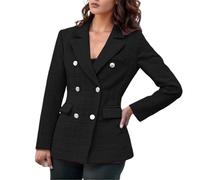Generisch Blazer en tweed pour femme de style classique à double boutonnage - Veste bouclée élégante avec col à revers et poches à rabat - Veste de costume chic pour le travail et le quotidien