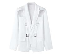 Generisch Blazer extravagant pour homme avec découpes au niveau des épaules - Veste tendance avec boucles décoratives et sangles - Veste originale pour les fêtes et les événements, Style_o03 Blanc, L