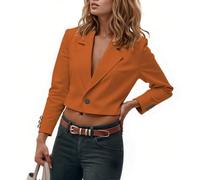 Generisch Blazer ouvert en tricot pour femme - Décontracté - Court - Manteau de costume - Veste slim fit - Pour mariage, fête, affaires - Veste de costume tendance avec un bouton, Orange, L