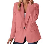 Generisch Blazer pour femme dans une coupe classique - Blazer de bureau élégant avec un bouton | Veste à manches longues avec col à revers pour le travail et le quotidien, Style_q05 Rose, XL