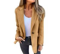 Generisch Blazer pour femme en mélange de laine, uni, avec revers, veste de costume en mélange de laine, manteau court ouvert pour les vacances, kaki, XL