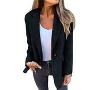 Generisch Blazer pour femme en mélange de laine, uni, avec revers, veste de costume en mélange de laine, manteau court ouvert pour les vacances, Noir , XXL