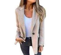 Generisch Blazer pour femme en mélange de laine, uni, avec revers, veste de costume en mélange de laine, manteau court ouvert pour les vacances, beige, S