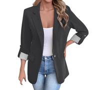 Generisch Blazer pour femme - Manches 3/4 froncées - Veste d'affaires - Blazer de bureau - Veste de costume à un bouton - Veste de costume slim - Manteau de costume sportif - Trench - Automne