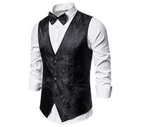 Generisch Blazer pour homme Coupe ajustée - Gilet pour homme - Avec motif floral - Gilet de costume pour homme - Gilet sans manches avec col en V - Veste d'extérieur - Veste de loisirs, Noir , M