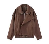 Generisch Blouson bomber pour femme en simili daim décontracté à revers grande taille Veste de moto vintage en daim Veste d'aviateur Baggy Blouson motard Veste de sport d'extérieur Veste demi-saison