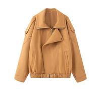 Generisch Blouson bomber pour femme en simili daim décontracté à revers grande taille Veste de moto vintage en daim Veste d'aviateur Baggy Blouson motard Veste de sport d'extérieur Veste demi-saison