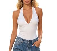 Generisch Body d'été : débardeur tendance avec col en V et dos ouvert, Blanc., XS