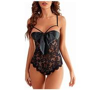 Generisch Body en dentelle avec nœud floral sur le devant - Rouge, Noir , XL