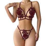 Generisch Body en dentelle pour femme avec inserts en maille - Broderie florale - Jarretière - Détails de la chaîne - Anneaux de jambe réglables - Lingerie, RD2, S