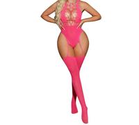 Generisch Body en résille, manches longues, moulant, catsuit, combinaison, vêtements de détente, vêtements de nuit, Rose, taille unique