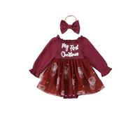 Generisch Body pour bébé fille Père Noël portant des manches longues dans une robe rouge, Bordeaux, 9-12 mois