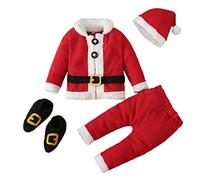 Generisch Body pour petite fille - En polaire chaude - Tenue de cosplay - Pour Noël, maman et bébé, rouge, 3-4 ans