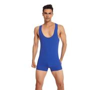 Generisch Body sans manches pour homme - Justaucorps de gymnastique de lutte - Coupe ajustée - Transparent - Sous-vêtement court sans manches - Onesie sexy, bleu, L