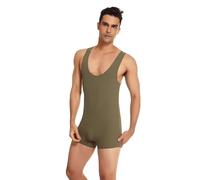 Generisch Body sans manches pour homme - Justaucorps de gymnastique de lutte - Coupe ajustée - Transparent - Sous-vêtement court sans manches - Onesie sexy, vert, XL
