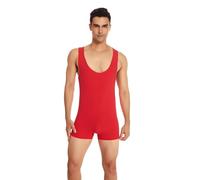 Generisch Body sans manches pour homme - Justaucorps de gymnastique de lutte - Coupe ajustée - Transparent - Sous-vêtement court sans manches - Onesie sexy, rouge, M