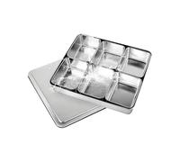 Generisch Boîte à épices en acier inoxydable - Boîte de rangement indien Masala Dabba pour épices de cuisine - Plateau de service divisé pour sucre et sésame - Plateau rectangulaire divisé avec