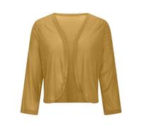Generisch Boléro festif pailleté pour femme - Cardigan court élégant - Veste de fête - Boléro à paillettes - Veste légère - Mode - Cardigan uni - Chemisier ouvert - Manches longues - Brillant, jaune