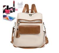 Generisch Bolso para Mujer - Mochila de Gran Capacidad en Cuero PU, Bolso de Hombro con Cierre y Colgante de | Elegante para Trabajo, Escuela, Universidad, Viaje, Oficina, Compras, Diario, beige