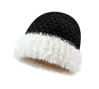 Generisch Bonnet chaud en laine pour femme - Pliable - Fait à la main - En coton - Bonnet tricoté - Coupe-vent - Bonnet de transpiration pour nouveau-né - Bonnet d'hiver, Noir , taille unique