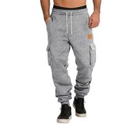 Generisch Bonnet de sport décontracté pour homme avec poche tissée, étiquette en cuir, pantalon de jogging fin en polaire, Gris clair., XL