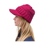 Generisch Bonnet d'hiver en tricot avec visière pour homme et femme, Bordeaux, taille unique