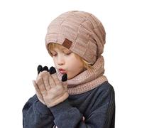 Generisch Bonnet d'hiver pour enfant de 4 à 10 ans - Gants - Bavoir - Cache-oreilles - Laine chaude, Rose, taille unique