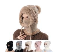 Generisch Bonnet d'hiver pour femme, cagoule 3 en 1, avec masque et écharpe, bonnet tricoté et cache-cou, cache-cou, écharpe à capuche tricotée polyvalente, cache-cou coupe-vent pour l'extérieur