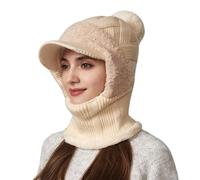 Generisch Bonnet d'hiver tricoté pour femme - Une pièce - Écharpe chaude - Bonnet doux et épais - Cagoule avec doublure en polaire - Coupe-vent - Cache-cou et cache-oreilles pour les sports de plein