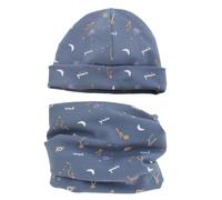 Generisch Bonnet double couche pour enfants avec imprimé étoiles et fusée et cache-cou pour garçons et filles, tout-petits, bonnet d'hiver et d'automne, combinaison écharpe, bleu ciel, 2-6 ans