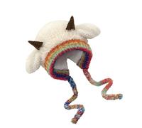 Generisch bonnet en forme de corne d'animal - Bonnet d'hiver chaud - Bonnet d'hiver tricoté - Bonnet d'hiver avec animal et protection des oreilles pour Noël, anniversaire, crème