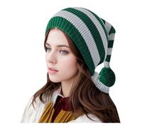 Generisch Bonnet en tricot de Père Noël en laine avec rayures rouges et vertes - Accessoire d'hiver chaud et confortable - Queue longue pour hommes et femmes, vert, taille unique