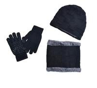 Generisch Bonnet enfant 3 pièces/ensemble garçon chapeau doublé chapeau écharpes gants pour jeunes enfants bonnets polaire tout-petit bonnet hiver casquette hiver bonnet laine chaud, Noir , 2-8 ans